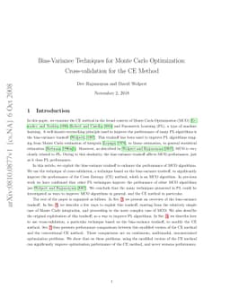 Bias-Variance Techniques for Monte Carlo Optimization: Cross-validation
  for the CE Method