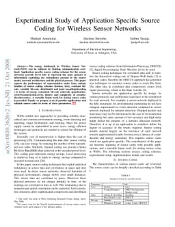 Experimental Study of Application Specific Source Coding for Wireless
  Sensor Networks