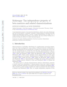 Kshirsagar--Tan independence property of beta matrices and related
  characterizations