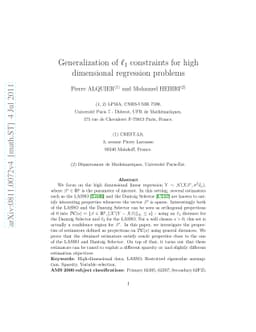 Generalization of l1 constraints for high dimensional regression
  problems