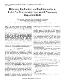 Balancing Exploration and Exploitation by an Elitist Ant System with
  Exponential Pheromone Deposition Rule