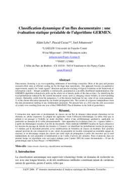 Classification dynamique dún flux documentaire : une évaluation
  statique préalable de lálgorithme GERMEN