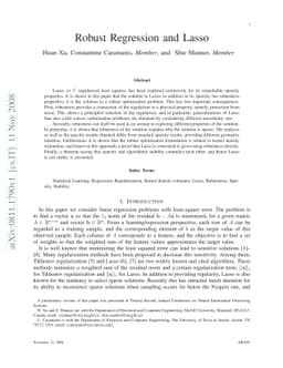 Robust Regression and Lasso