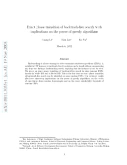 Exact phase transition of backtrack-free search with implications on the
  power of greedy algorithms