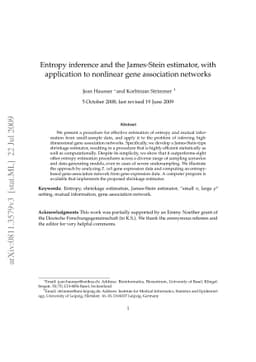 Entropy inference and the James-Stein estimator, with application to
  nonlinear gene association networks