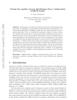 Testing the equality of error distributions from k independent GARCH
  models