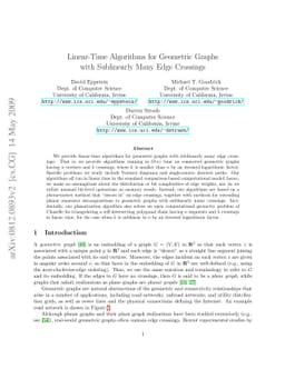 Linear-Time Algorithms for Geometric Graphs with Sublinearly Many Edge
  Crossings