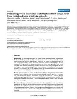 Uncovering protein interaction in abstracts and text using a novel
  linear model and word proximity networks