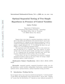 Optimal sequential testing of two simple hypotheses in presence of
  control variables