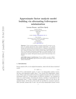 Approximate factor analysis model building via alternating I-divergence
  minimization