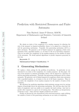 Prediction with Restricted Resources and Finite Automata