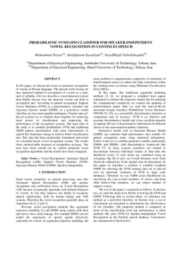 Probabilistic SVM/GMM Classifier for Speaker-Independent Vowel
  Recognition in Continues Speech