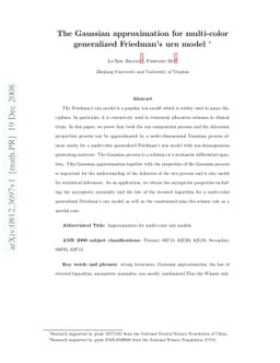 The Gaussian approximation for multi-color generalized Friedman's urn
  model