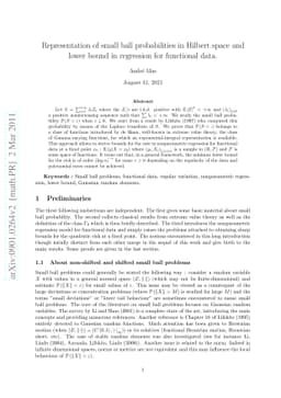 Representation of small ball probabilities in Hilbert space and lower
  bound in regression for functional data