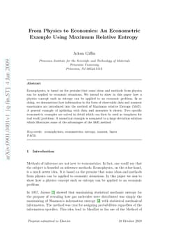 From Physics to Economics: An Econometric Example Using Maximum Relative
  Entropy
