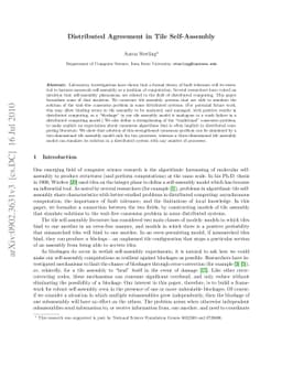 Distributed Agreement in Tile Self-Assembly