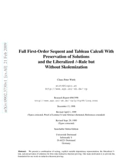 Full First-Order Sequent and Tableau Calculi With Preservation of
  Solutions and the Liberalized delta-Rule but Without Skolemization