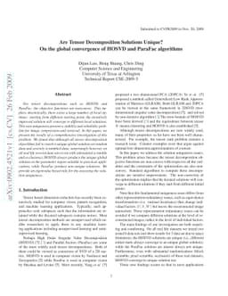Are Tensor Decomposition Solutions Unique? On the global convergence of
  HOSVD and ParaFac algorithms