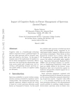 Impact of Cognitive Radio on Future Management of Spectrum