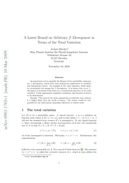 A Lower Bound on Arbitrary $f$--Divergences in Terms of the Total
  Variation