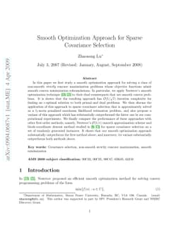 Smooth Optimization Approach for Sparse Covariance Selection