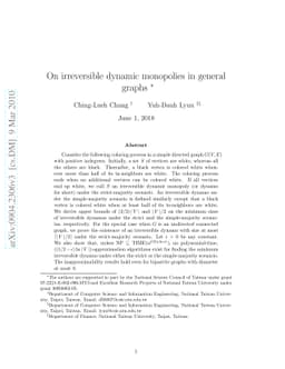 On irreversible dynamic monopolies in general graphs