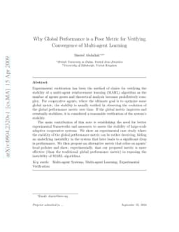 Why Global Performance is a Poor Metric for Verifying Convergence of
  Multi-agent Learning