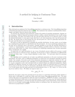 A method for Hedging in continuous time