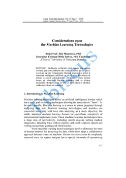 Considerations upon the Machine Learning Technologies
