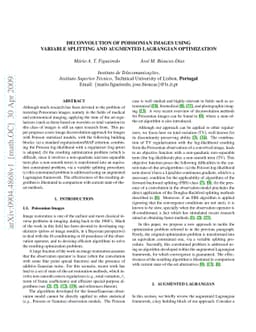 Deconvolution of Poissonian Images Using Variable Splitting and
  Augmented Lagrangian Optimization