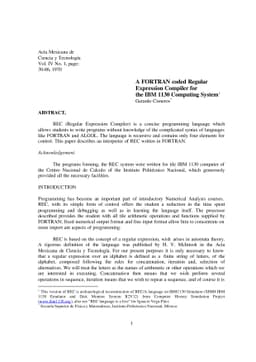 A FORTRAN coded regular expression Compiler for IBM 1130 Computing
  System