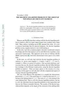 The discrete logarithm problem in the group of non-singular circulant
  matrices