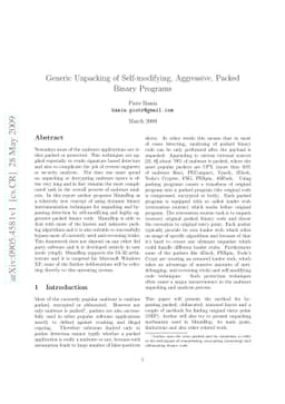 Generic Unpacking of Self-modifying, Aggressive, Packed Binary Programs