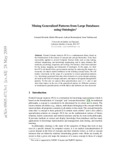 Mining Generalized Patterns from Large Databases using Ontologies