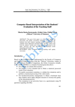 Computer Based Interpretation of the Students' Evaluation of the
  Teaching Staff