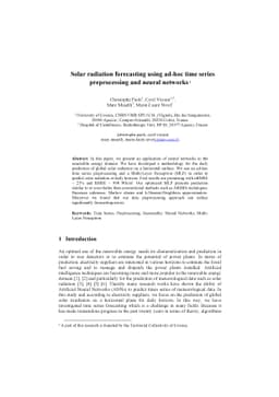 Solar radiation forecasting using ad-hoc time series preprocessing and
  neural networks