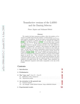 Transductive versions of the LASSO and the Dantzig Selector
