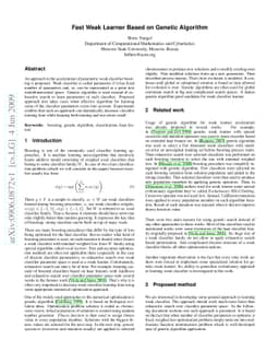 Fast Weak Learner Based on Genetic Algorithm