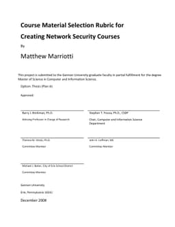 Course Material Selection Rubric for Creating Network Security Courses