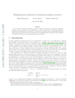 Regularization methods for learning incomplete matrices