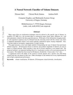 A Neural Network Classifier of Volume Datasets