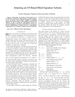 Attacking an OT-Based Blind Signature Scheme