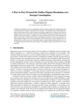 A Peer to Peer Protocol for Online Dispute Resolution over Storage
  Consumption