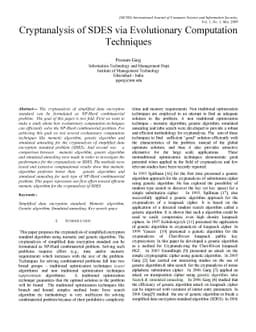Cryptanalysis of SDES via evolutionary computation techniques