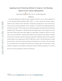 Apply Local Clustering Method to Improve the Running Speed of Ant Colony
  Optimization