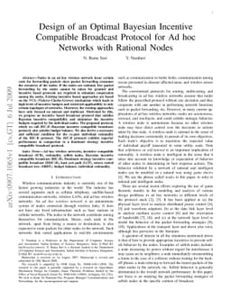 Design of an Optimal Bayesian Incentive Compatible Broadcast Protocol
  for Ad hoc Networks with Rational Nodes
