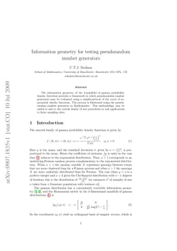 Information geometry for testing pseudorandom number generators