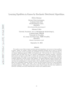 Learning Equilibria in Games by Stochastic Distributed Algorithms