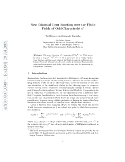 New Binomial Bent Function over the Finite Fields of Odd Characteristic