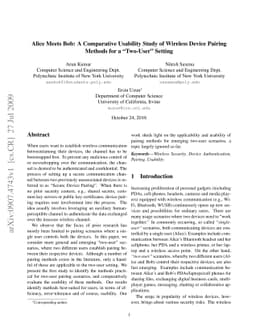 Alice Meets Bob: A Comparative Usability Study of Wireless Device
  Pairing Methods for a "Two-User" Setting